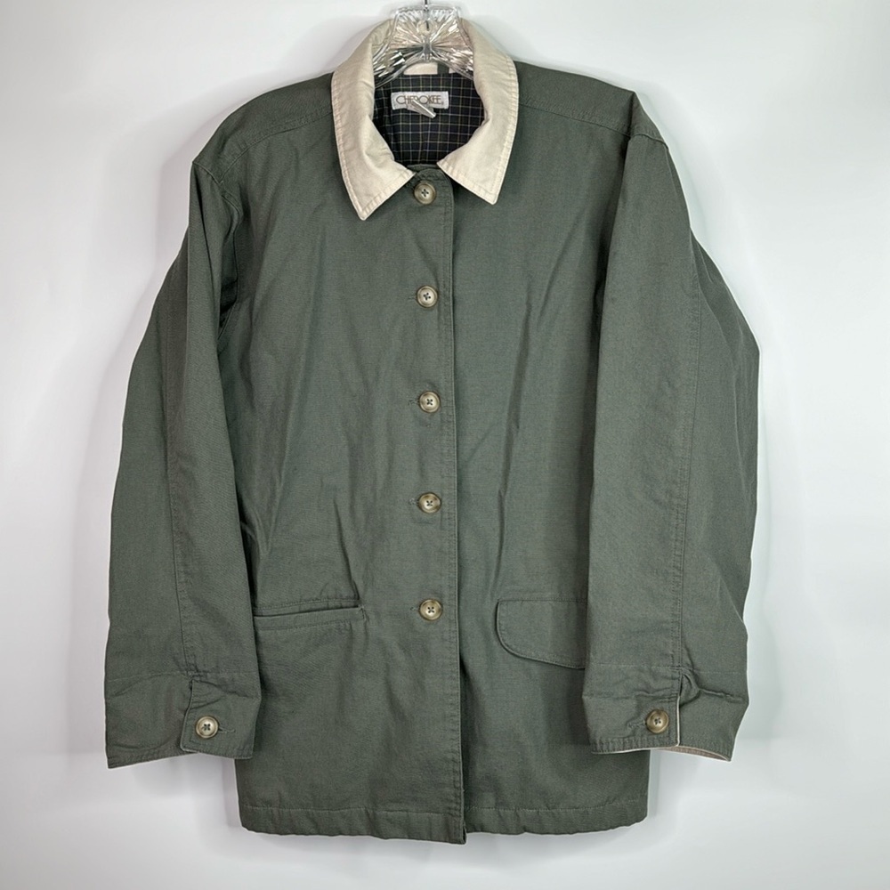 Vintage Cherokee Green Canvas Lightweight Lined Jacket Size Medium